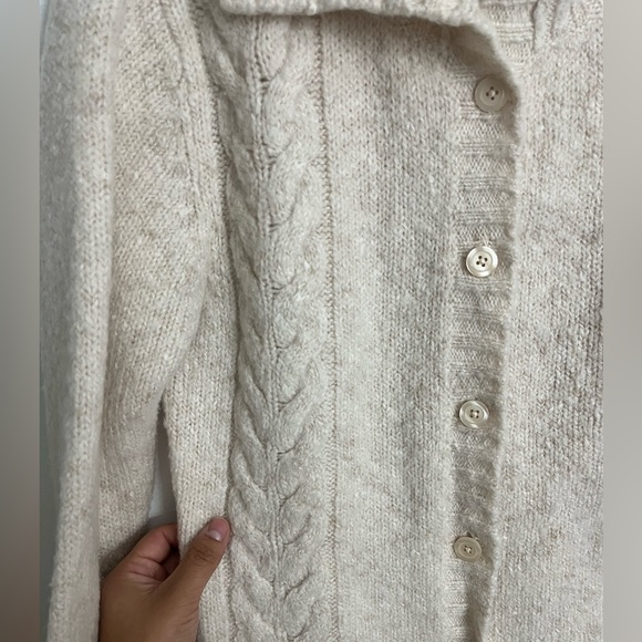 L.L Bean Cable Knit button up wool cotton blend oatmeal sweater - Picture 3 of 8